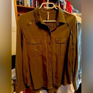 Free People Army green button down with subtle detail